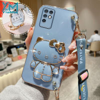 YiaMia เคสโทรศัพท์แฟชั่นสำหรับ Infinix Note 11S Note 11 Pro Note 10 Note 10 Pro Note 8i ตัวชุบโลหะหรูหราสายยาวแฟชั่น KT กรอบกระจกเงาโต๊ะเครื่องแป้งแมว