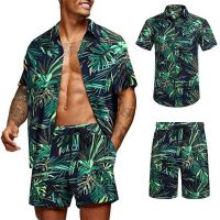 New type loose Hawaiian floral printed suit two suits for men