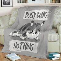 (Multi size available in stock)  Cat busy doing nothing Custom Flannel Throw Blanket Personalized Blankets for Sofa Gift Customized DIY Print on Demand  (Free personalized design available)