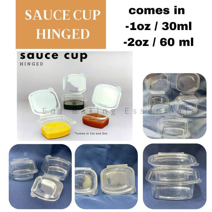 Sauce Cup Hinged Lids Clear Plastic Disposable Rectangle Container Dip