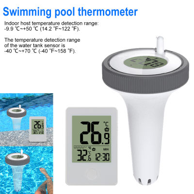 Rebrol เครื่องวัดอุณหภูมิในสระว่ายน้ำลอยน้ำ,เครื่องวัดอุณหภูมิในสระว่ายน้ำแบบไร้สายพร้อมนาฬิกาตรวจวัดอุณหภูมิในร่มสำหรับบ่ออ่างน้ำร้อนตู้ปลา