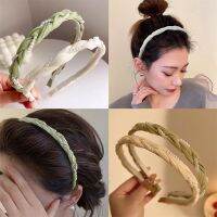 Bando rambut wanita Vintage mutiara aksesori rambut wanita ikat kepala tenun hijau putih mutiara Vintage manis aksesori rambut gadis sederhana