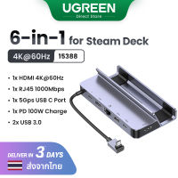 【HUB】UGREEN 6-in-1 USB C Hub 4K 60Hz HDMI RJ45 5Gbps with PD for Steam Deck Model: 15388