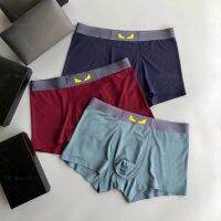 Fend Briefs Tide Blens Small Yal Yellow Eye Printal ผ้าเรียบนุ่มสบายกางเกงในบ็อกเซอร์ผู้ชายชั่นในคอตตอนบริสุทธิ์ (3แพ็ค)