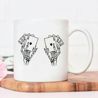 The Skeleton Holds Cards In Both Hands Printing Coffee Cups Cool Ceramic Mug Fashion Water Cup Juice Mugs Gamer Birthday Gift