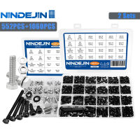 NINDEJIN ชุดสกรูหัวหกเหลี่ยม M3 M6จำนวน552ชิ้นสแตนเลสชุดสกรูหัวจมซ็อกเก็ตหกเหลี่ยมจำนวน1060ชิ้น M2-M5เหล็กกล้าคาร์บอน