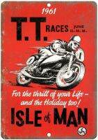 Rose Flight Tt Races Isle Of Man ป้ายติดผนังโลหะสำหรับรถจักรยานยนต์ป้ายโลหะติดผนังป้ายเตือนงานศิลปะสำหรับตกแต่งเหล็กสำหรับบาร์คาเฟ่