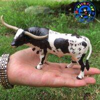 Munich Play - โมเดลสัตว์ Texas Longhorn วัว เขายาว ดำด่าง ขนาด 16.00 CM (จากหาดใหญ่)