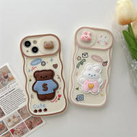 3D ลายกระต่ายสีขาวการ์ตูนหมีสีน้ำตาลน่ารักสำหรับ IPhone 14 13 12 11 Pro Max สำหรับเคสโทรศัพท์แฟชั่นความคิดสร้างสรรค์