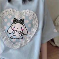 Hip Hop Cinnamorolled Lace T Shirts Female Women Gilrs Tshirt Short Sleeve Harajuku Kawaii Cute Lolita Loose Vintage Clothes