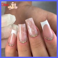 DILER เล็บฝรั่งเศสปลอมสีชมพูหินอ่อนยาวสี่เหลี่ยมกดบนเล็บปลอมแบบถอดได้ Nials DIY