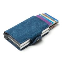 Cards Holder Anti-theft Double Aluminum Box Case Wallet 2022 New RFID Blocking Card Holder Denim Pop-up Card Holder Wallet Purse