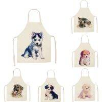 1Pcs Kitchen Apron Cute Dog Printed Sleeveless Cotton Linen Aprons for Men Women Home Cleaning Tools WQTF11