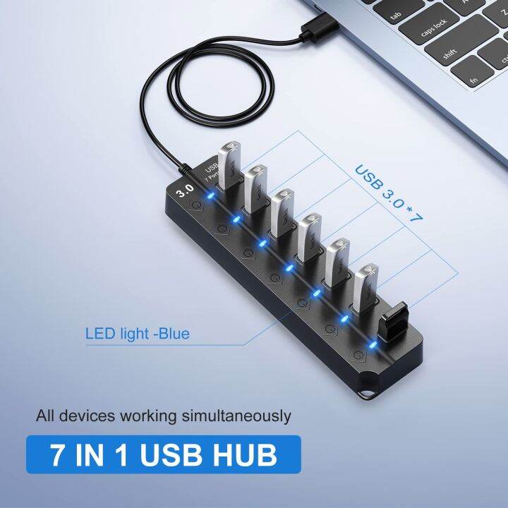 ฮับ-usb-3-0แยก-usb-ความเร็วสูง7พอร์ต2-0อะแดปเตอร์แปลงไฟพร้อมสวิตช์สายเคเบิลยาวสำหรับอุปกรณ์เสริมสำหรับ-pc-feona