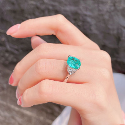 หรูหรา Paraiba ทัวร์มาลีนแหวนเงินแท้925หมั้นแต่งงานวงแหวนสำหรับผู้หญิงเจ้าสาวเครื่องประดับงานเลี้ยงวันเกิดของขวัญ