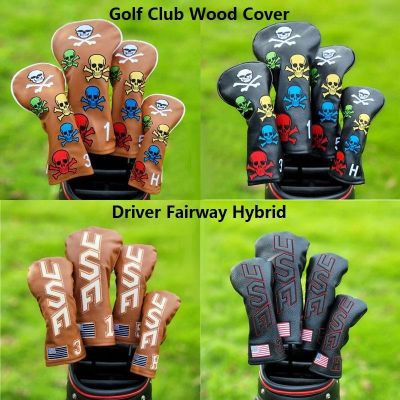 ✷┇☽ USA Skull Golf Club Headcover Wood Driver Fairway Hybrid 1 3 5 UT Set Waterproof PU Leather Protector Golf Accessories Cute Gift