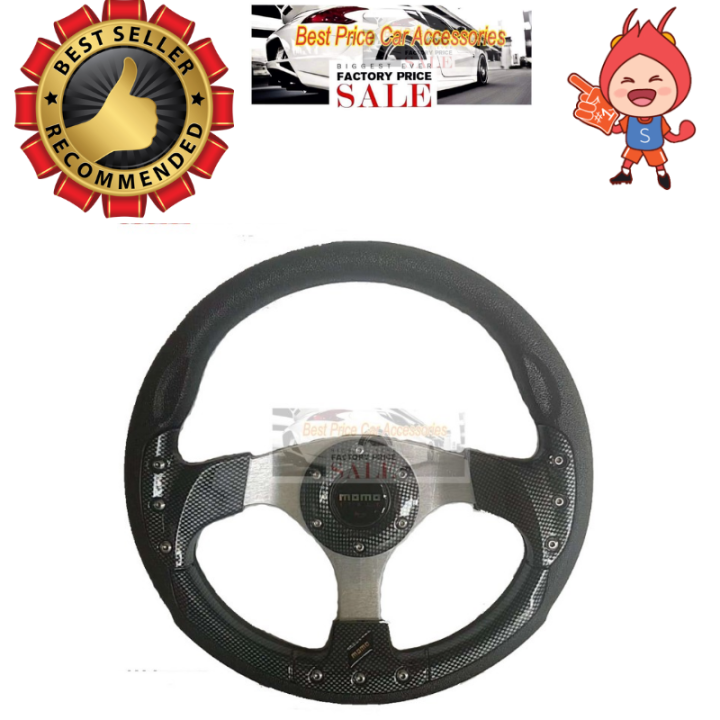 BLACK CARBON Momo 13 Inch PVC + Aluminium Alloy Steering Wheel Car ...