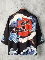 2023ชุดสตรีทแวร์ฤดูร้อนพิมพ์ลายเสื้อคาร์ดิแกน Kimono เสื้อขนาดใหญ่ญี่ปุ่นลำลองผู้ชายเสื้อฮาวายฮาราจูกุคอสเพลย์ Y2K เอเชีย