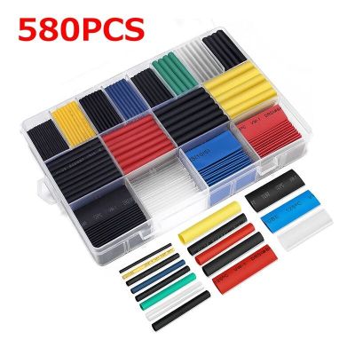 580Pcs Heat Shrink Assortment Electronic 2:1 Wrap Wire Cable Insulated Polyolefin Heat Shrink Tube Ratio Tubing Insulation Cable Management