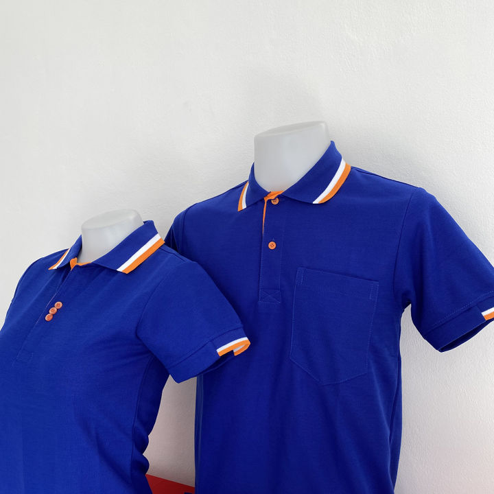 เสื้อโปโลชาย-polo-shirt-แบบชาย-สีน้ำเงินคอคลีปขาวส้ม-เป็นเสื้อโปโลคอปก-แขนสั้น-มีบริการส่งแบบเก็บเงินปลายทาง
