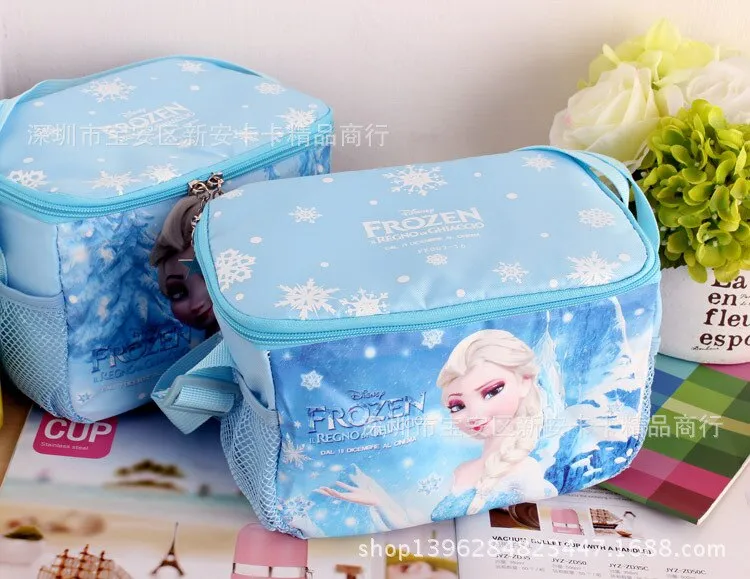 Disney Frozen Cartoon children Elsa Anna Student thermos Bag Box Shoulder  Messenger Picnic bag Pack Lunch