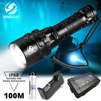 Super bright Diving Flashlight IP68 highest waterproof rating Professional diving light Powered by 18650 hand rope