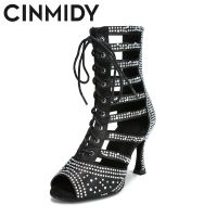 CINMIDY Womens High Top Latin Dance Shoes Ballroom Dance Boots Pole Dance Boots Jazz Party Dance Boots Black Performance Shoes