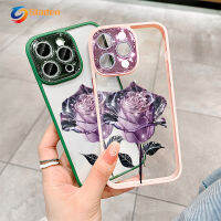 Sladen สำหรับ iPhone 14 13 12 11 Pro Max PLUS แฟลชเพชร ZY20คริสตัลโรสสีม่วงเข้มแฟชั่นเคสโทรศัพท์