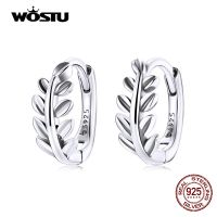 WOSTU 925 Sterling Silver Leaf Stud Earrings Ear Buckles Simple Earrings For Women Fashion Silver Jewelry CTE500