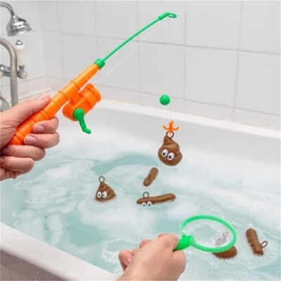 WUXU Funny Fishing Rod Puzzle Net Poo Float Childrens Swimming Game Bath Fishing Game Toy Bathing Prank Toys