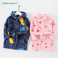 100-140cm New Kids Bathrobe Cotton Hooded Baby Robe Cartoon Boys Sleepwear Bath Towels Soft Bathrobe Pajamas ChildrenS Clothing