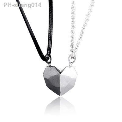 2Pcs Lovers Heart Pendant Couple Magnetic Multi-Faced Heart Pendant Necklace Jewelry