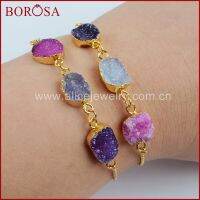 BOROSA สีทองอัญมณี Drusy หินอัญมณีสำหรับผู้หญิง G1441เครื่องประดับสูง