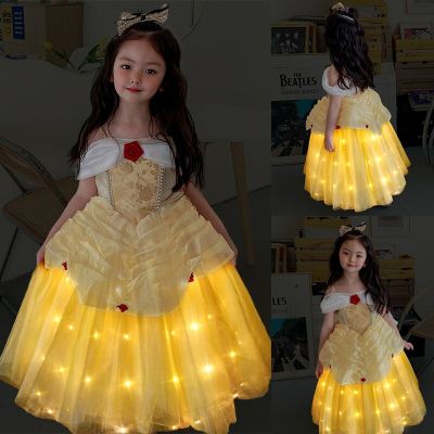 Uporpor Girls Birthday Party Costumes Kids Belle LED Light Up Dress For Beauty And The Beast Princess Christmas Evening Dresses