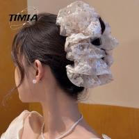 TIMIA โบว์น๊อต กิ๊บติดผมโบว์ตาข่ายชีฟอง ดอกไม้ประดับดอกไม้ สไตล์เกาหลีแบบ สง่างามเรียบหรู ผ้าก๊อซ สำหรับผู้หญิง