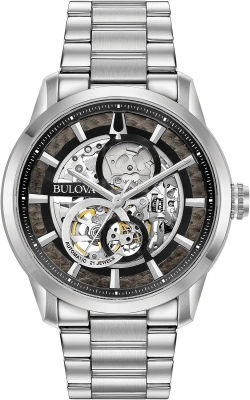 Bulova Mens Classic Sutton Automatic Stainless Steel Bracelet Watch Silver-Tone/Black dial Classic Sutton