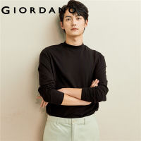 Giordanoผู้ชาย ผ้าฝ้ายแท้สีทึบคอสูงคอสูงแขนยาวเสื้อยืด Free Shipping 01022814