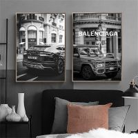 Modern Black Car Canvas Painting Nordic Street Luxury Car Poster Wall Art Black and White Pictures Home Decoration Living Room