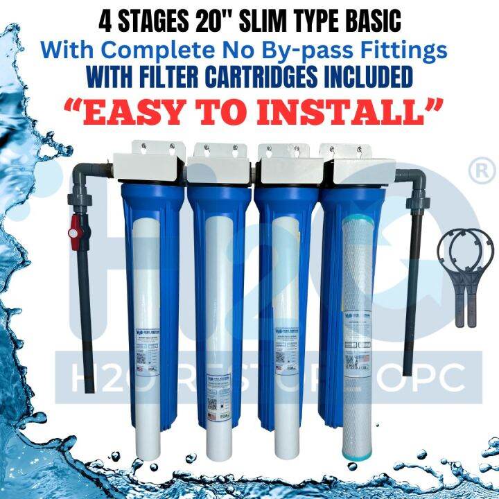 Water Filter 4 Stages 20" Slim Type H2O RESTORE Basic Set Up No Bypass