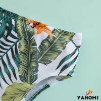 ❀Yaho❀2 Pcs Kids Swimsuit Solid Color Round Neck Vest+ Leaf Print High Waist Panties for Toddler