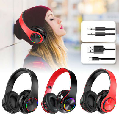 Wireless Headphones Over-Ear Earphone Colored LED Lights Stereo Headphone Gaming With Mp3 Player Foldable Bluetooth Headset