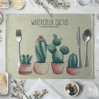 Linen Placemat Succulents Cactus Plants Pattern Dining Table Mat Cloth Table Napkin for Wedding Kitchen Cup Mat Party Decoration