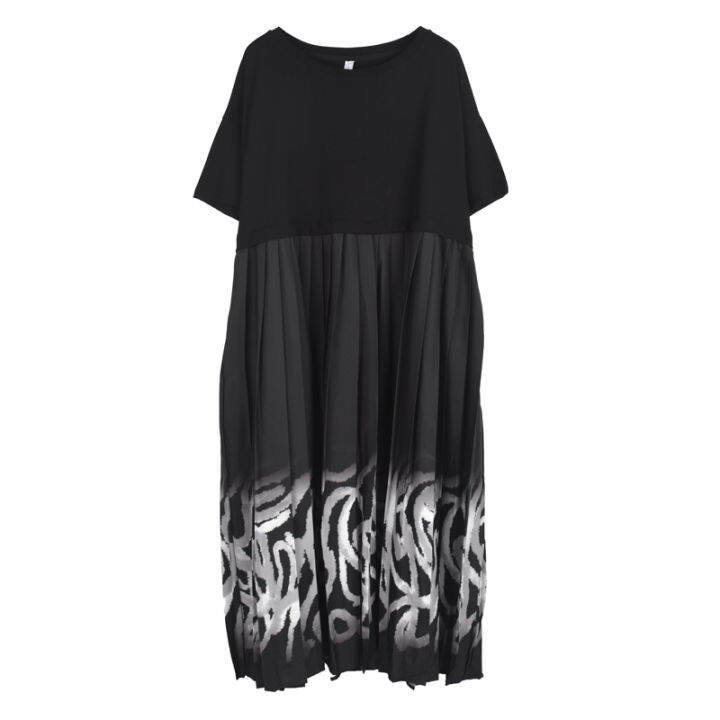 xitao-dress-loose-short-sleeve-pleated-print-dress