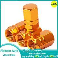 Flameer 4ชิ้นรถวาล์วยางฝาครอบก้านซีลฝาจุกลมยางสำหรับรถบรรทุกจักรยานสีทอง