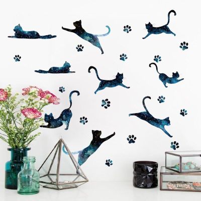 Many Starry Sky Cat Wall Sticker Kids Room Bedroom Background Decoration Living Room Home Decor Self-adhesive Creative Wallpaper