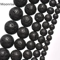 4 12mm Natural Black Lava Rock Stone Round Loose Volcanic Beads For Jewelry Making