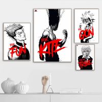 Hunter X Hunter โปสเตอร์สีดำและสีขาว Killua Zoldyck Kurapika Gon ภาพวาดผ้าใบการ์ตูน Wall Art ภาพตกแต่งบ้าน