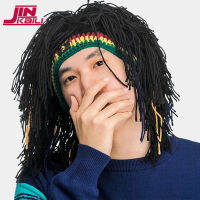 JINKAILI สังเคราะห์ Rasta วิกผมหมวกหมวกคอสเพลย์วิกผมสำหรับผู้ชายแฮนด์เมดโครเชต์ฤดูหนาวที่อบอุ่นหมวกวิกผมฮาโลวีนตลกวิกผมสีดำสีน้ำตาล ~