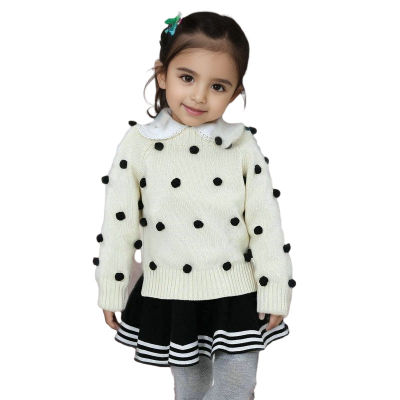 Kids Sweater Cardigan for Girls Boy Cotton White Green With Pompom Child Knit Coat Clothes Long Sleeve Warm Autumn Winter 2023