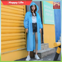 【Happy Life】แฟชั่นผู้หญิงเสื้อกันฝนหนากันน้ำ เสื้อปอนโชฝนผู้ใหญ่ใสใสตั้งแคมป์เสื้อกันหนาวหมวกชุดกันฝนเสื้อปอนโช  พร้อมส่งจากไทย ชุดกันฝน